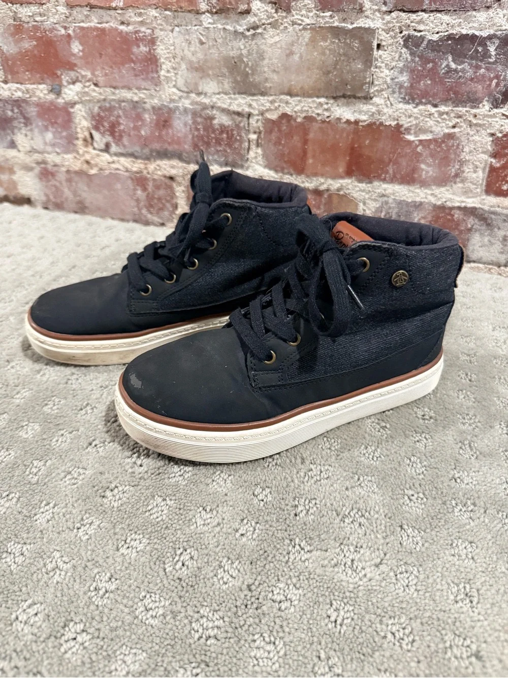 Original Penguin Kids Black High-Top Casual Boots with Brown Trim